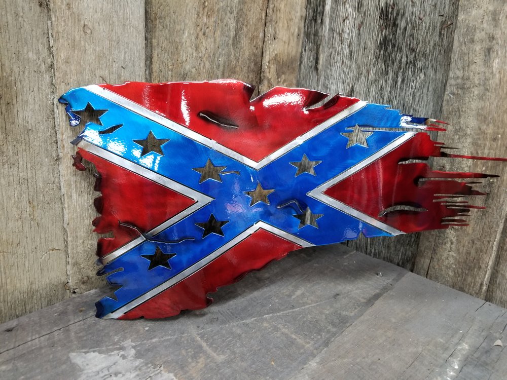 Torched Confederate Battle Flag Steel Sign - Click Image to Close
